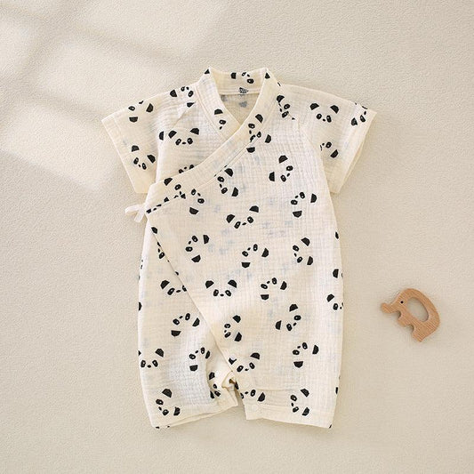 100% Cotton Muslin Short Sleeve Romper - Brown Bear - Bodyfeu