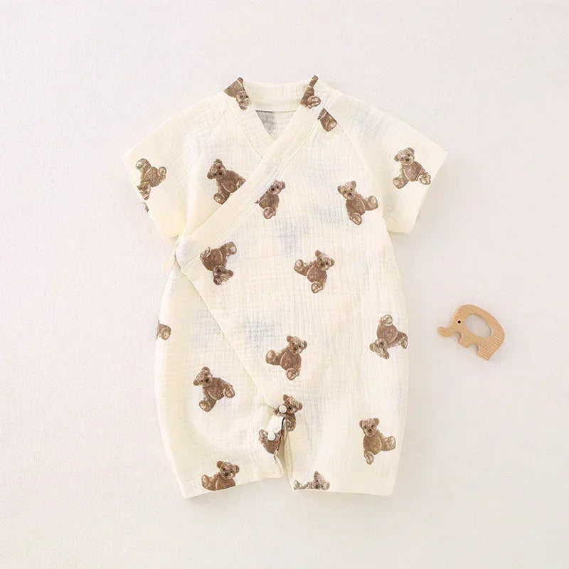 100% Cotton Muslin Short Sleeve Romper - Brown Bear - Bodyfeu