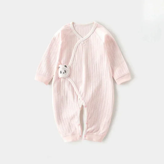 100% Cotton Long Sleeve Romper with Velcro Closure - White Panda - Bodyfeu
