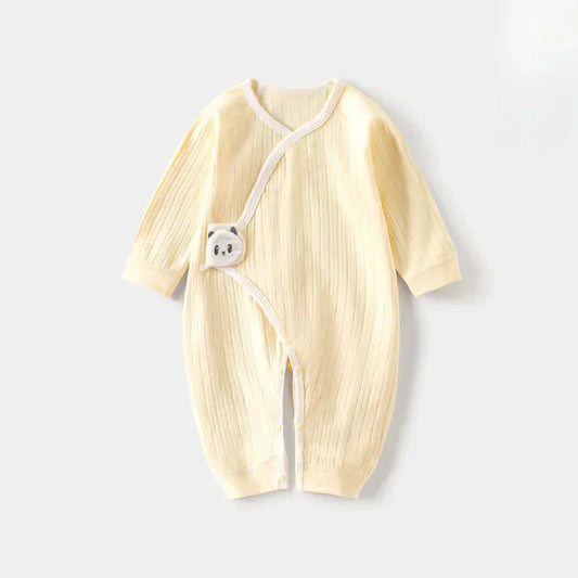 100% Cotton Long Sleeve Romper with Velcro Closure - White Panda - Bodyfeu