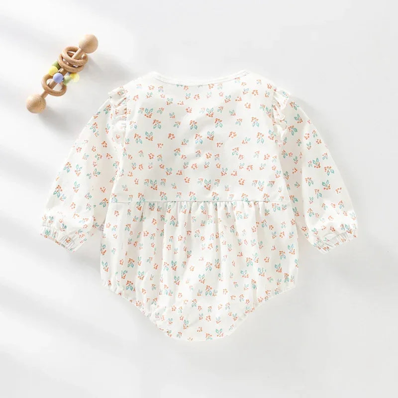 100% Cotton Long Sleeve Floral Bodysuit - Bunny Garden - Bodyfeu