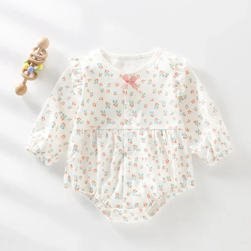 100% Cotton Long Sleeve Floral Bodysuit - Bunny Garden - Bodyfeu