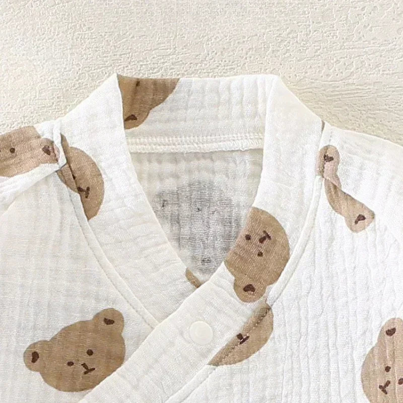 100% Cotton Muslin Long Sleeve Romper - Brown Bear - Bodyfeu