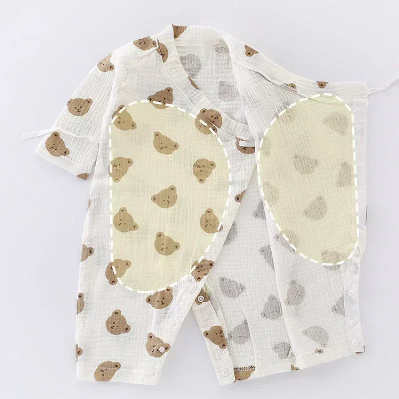 100% Cotton Muslin Long Sleeve Romper - Brown Bear - Bodyfeu