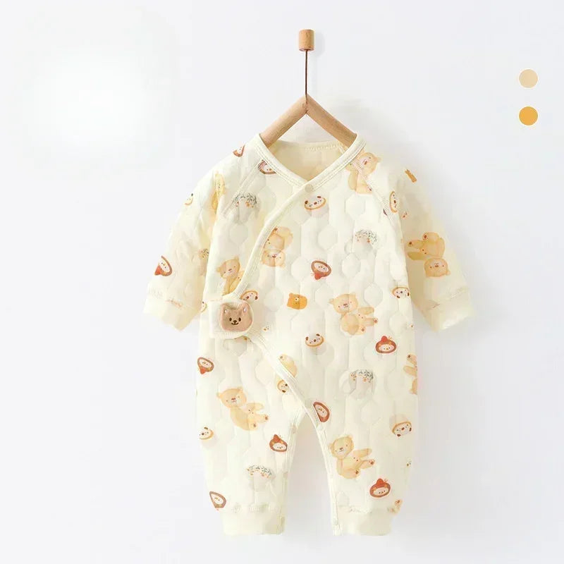 100% Cotton Warm Long Sleeve Romper with Velcro Closure - Bear - Bodyfeu