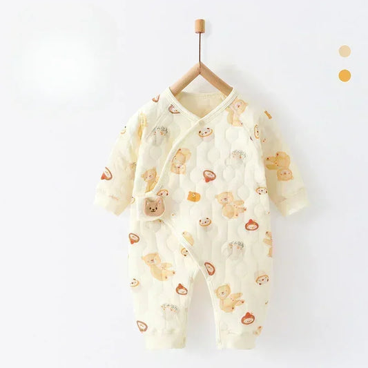 100% Cotton Warm Long Sleeve Romper with Velcro Closure - Bear - Bodyfeu