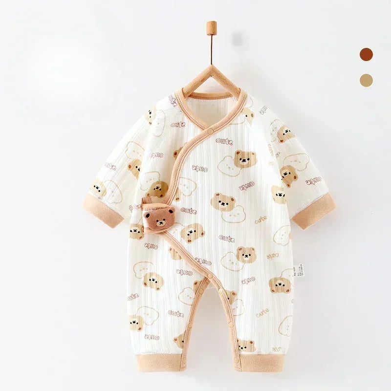 100% Cotton Warm Long Sleeve Romper with Velcro Closure - Bear - Bodyfeu