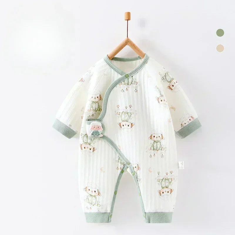 100% Cotton Warm Long Sleeve Romper with Velcro Closure - Bear - Bodyfeu