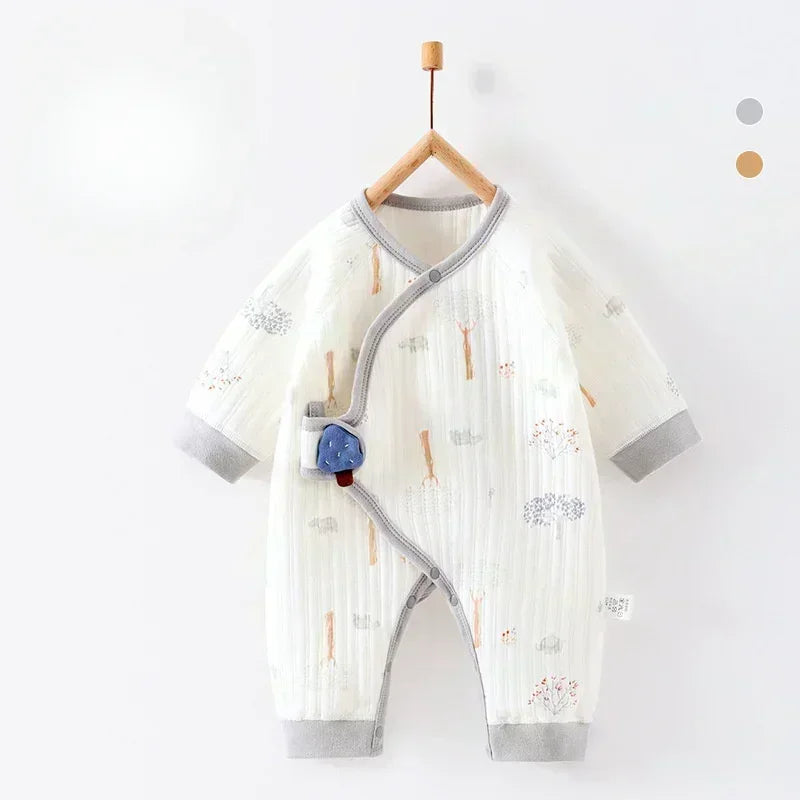 100% Cotton Warm Long Sleeve Romper with Velcro Closure - Bear - Bodyfeu