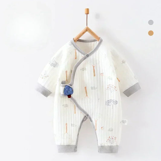 100% Cotton Warm Long Sleeve Romper with Velcro Closure - Bear - Bodyfeu