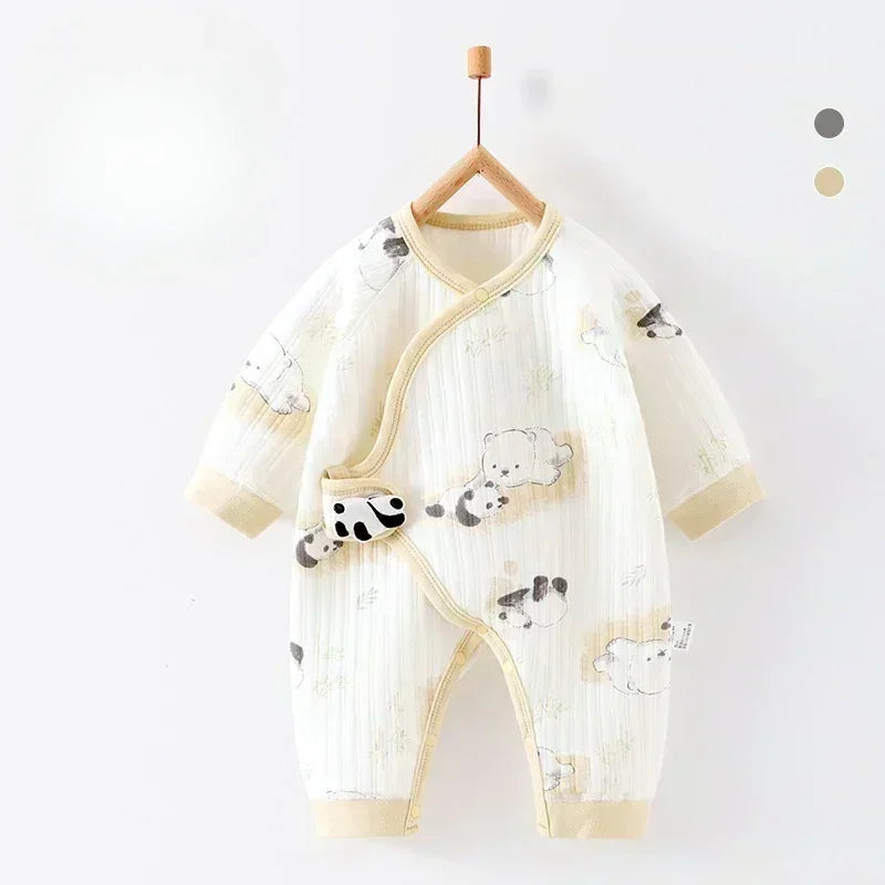 100% Cotton Warm Long Sleeve Romper with Velcro Closure - Bear - Bodyfeu