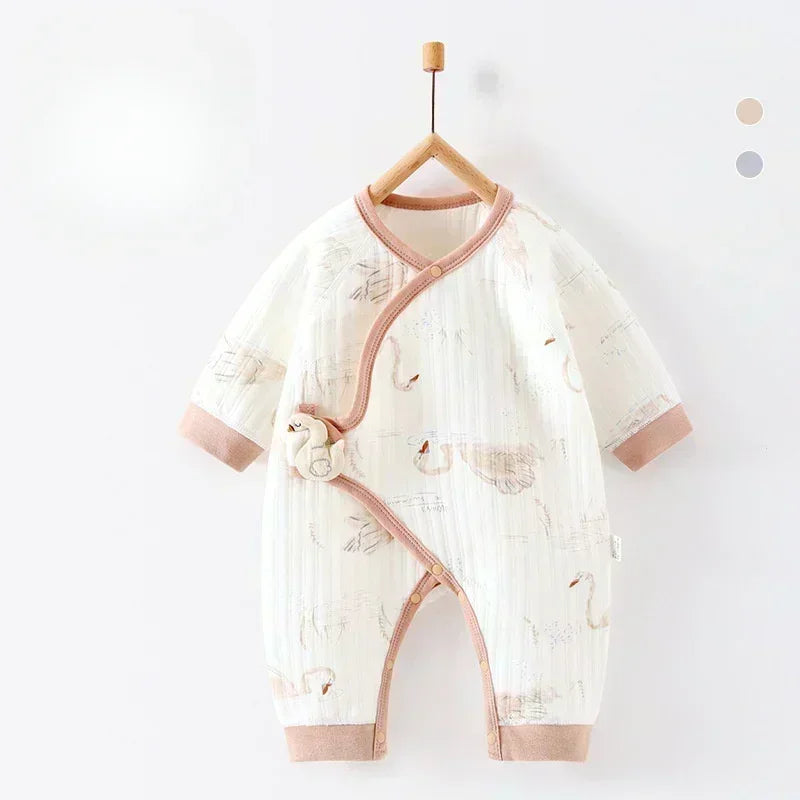 100% Cotton Warm Long Sleeve Romper with Velcro Closure - Bear - Bodyfeu